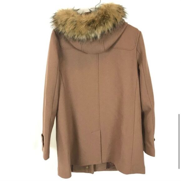 COLE HAAN | Wool Walker Coat Duffle Toggle Front Faux Fur Hood Size 10 - Picture 7 of 16